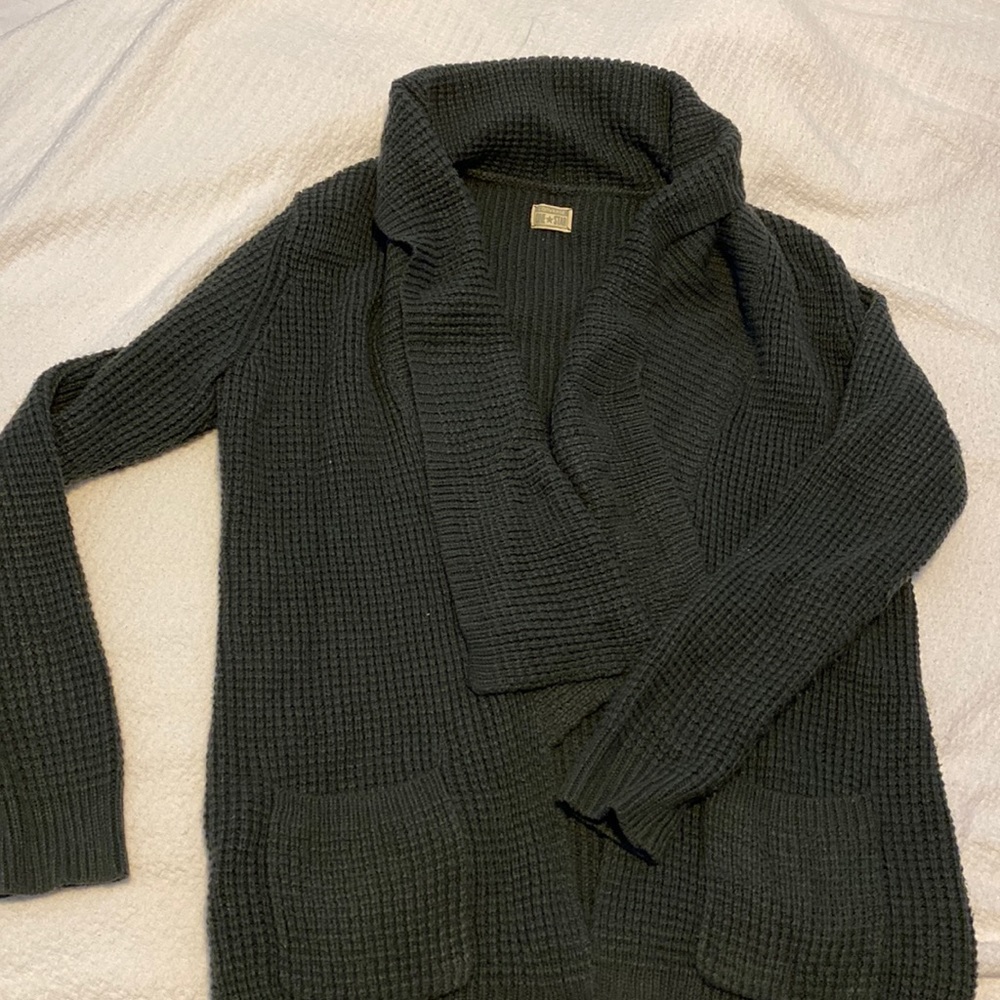Converse Sweater Women XL Gray Cardigan Open Long Sleeve Shawl Neck